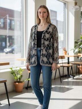 Vintage Valenti Embroidered Mesh Blouse Top Black/Gold
